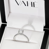 KIMBERLY | French Pavé Solitaire Round Diamond Ring in White Gold