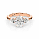 ZARA | Three Stone Oval & Pear Shape Diamond Ring in Rose Gold