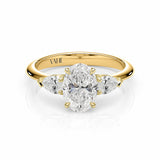 ZARA | Three Stone Oval & Pear Shape Diamond Ring in Yellow Gold