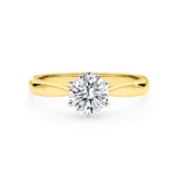 ZIA | Six Claw Solitaire Round Brilliant Diamond Ring in Yellow & White Gold