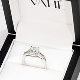 Cushion and Tapered Baguette Three Stone Ring in 18ct White Gold