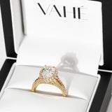 SCARLETT | Scalloped Pavé Split Shoulder Pear Shape Ring in Yellow Gold