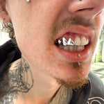 3 piece solid cap grillz in sterling silver worn by a client