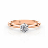 ABI | Sechs-Krappen-Solitärring mit rundem Brillantdiamant in 18 Karat Rosé- und Weißgold