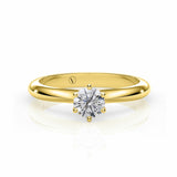 ABI | Six Claw Solitaire Round Brilliant Diamond Ring in Yellow Gold