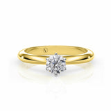 ABI | Six Claw Solitaire Round Brilliant Diamond Ring in Yellow & White Gold