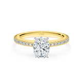ADALET | Pavé Solitaire Oval Shape Diamond Ring in Yellow & White Gold