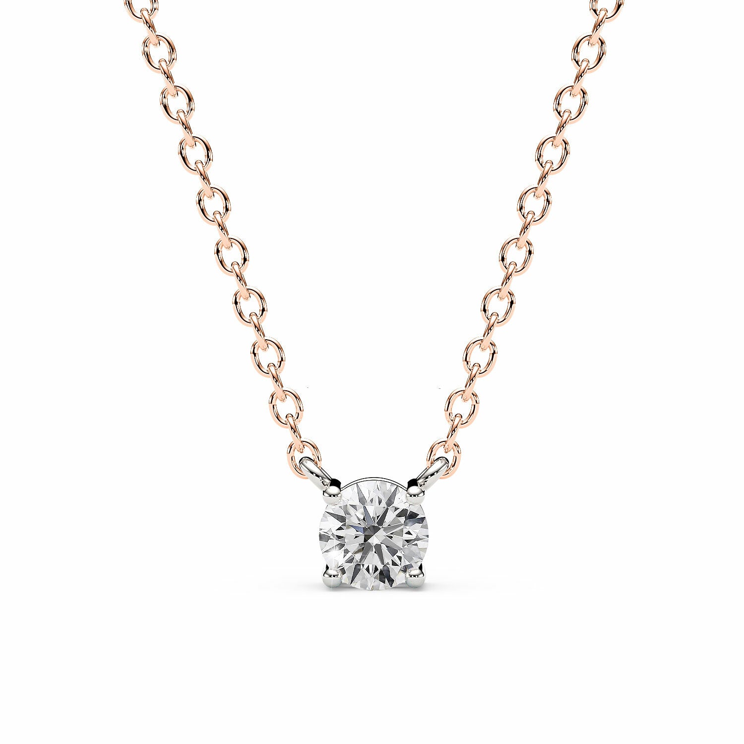 ADRIANA | Round Diamond 4 Prong Solitaire Pendant in Rose & White Gold