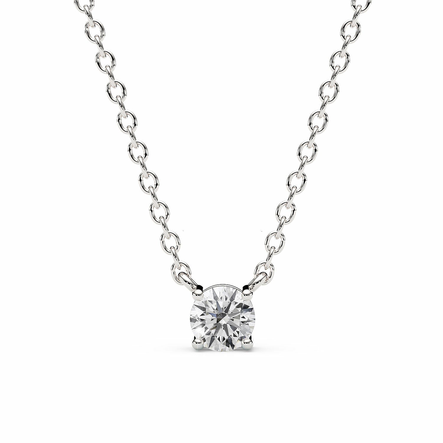 ADRIANA | Round Diamond 4 Prong Solitaire Pendant in White Gold