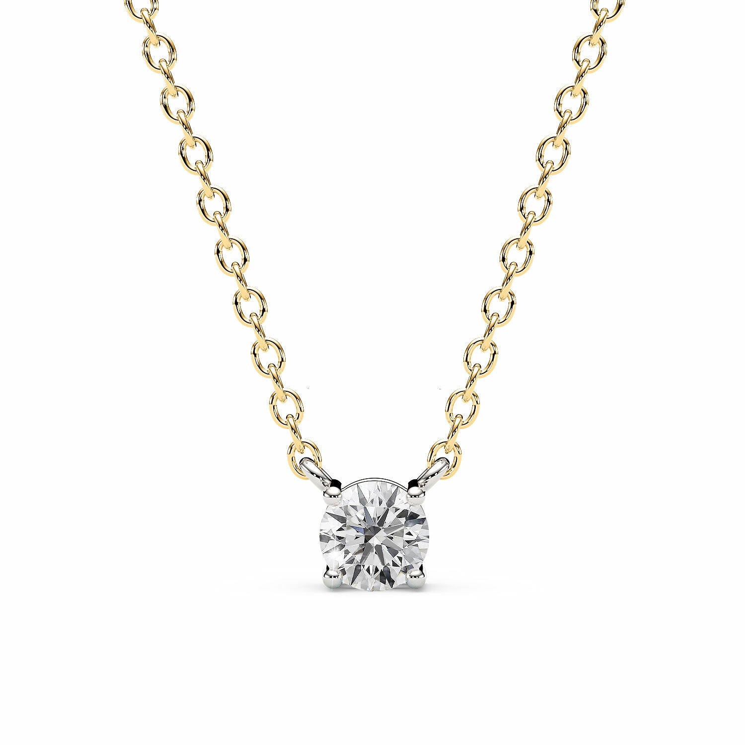 ADRIANA | Round Diamond 4 Prong Solitaire Pendant in Yellow & White Gold