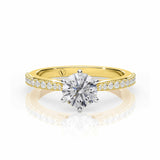 ADRIANA | Tapered Solitaire Round Brilliant Diamond Ring in Yellow & White Gold