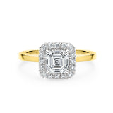 ARI | Scalloped Pavé Asscher Diamond Ring in Yellow & White Gold