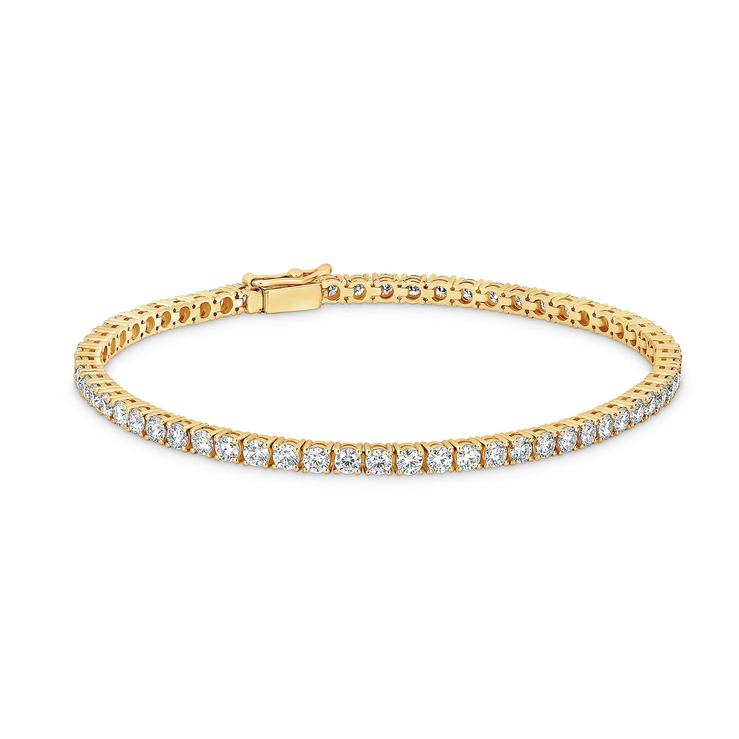 ARIEL | Round Brilliant Diamond 4 Prong Classic Tennis Bracelet in Yellow Gold (3.00ct - 29.00ct)