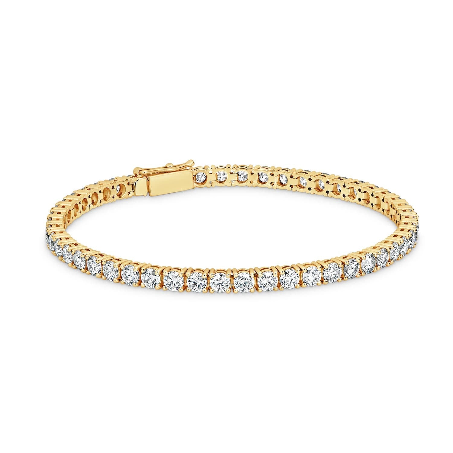 ARIEL | Round Brilliant Diamond 4 Prong Classic Tennis Bracelet in Yellow Gold (3.00ct - 29.00ct)