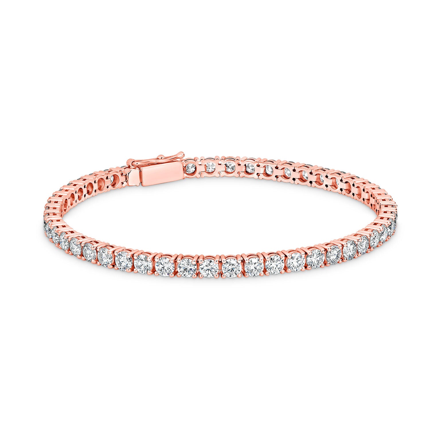 ARIEL | Round Brilliant Diamond 4 Prong Classic Tennis Bracelet in Rose Gold (3.00ct - 29.00ct)