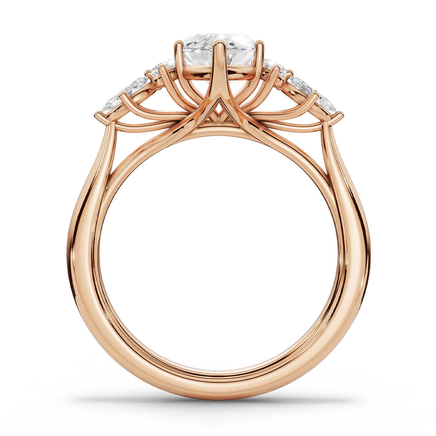 ARWEN seven stone marquise and round diamond ring in rose gold, full profile view
