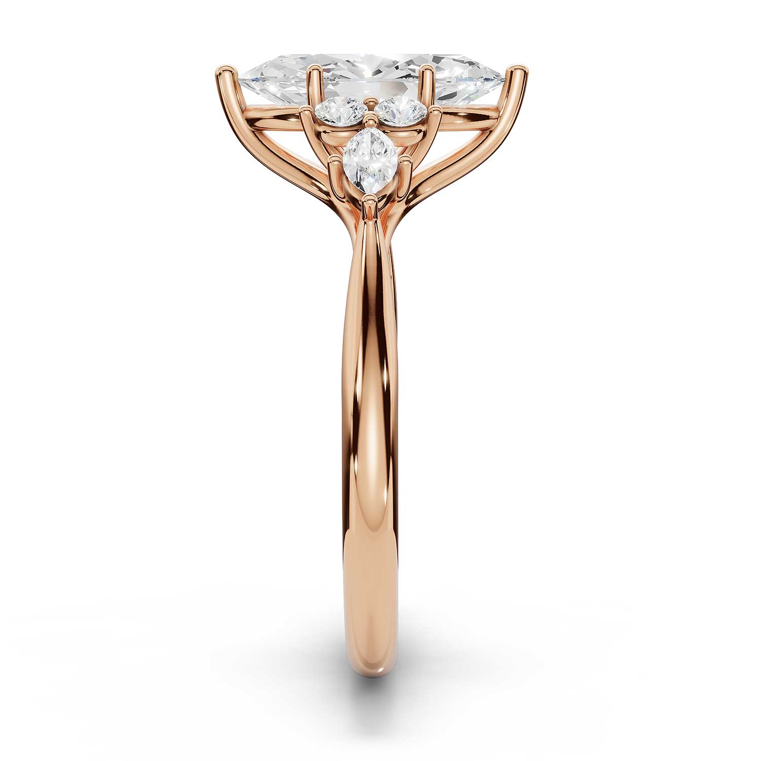 ARWEN seven stone marquise and round diamond ring in rose gold, profile view