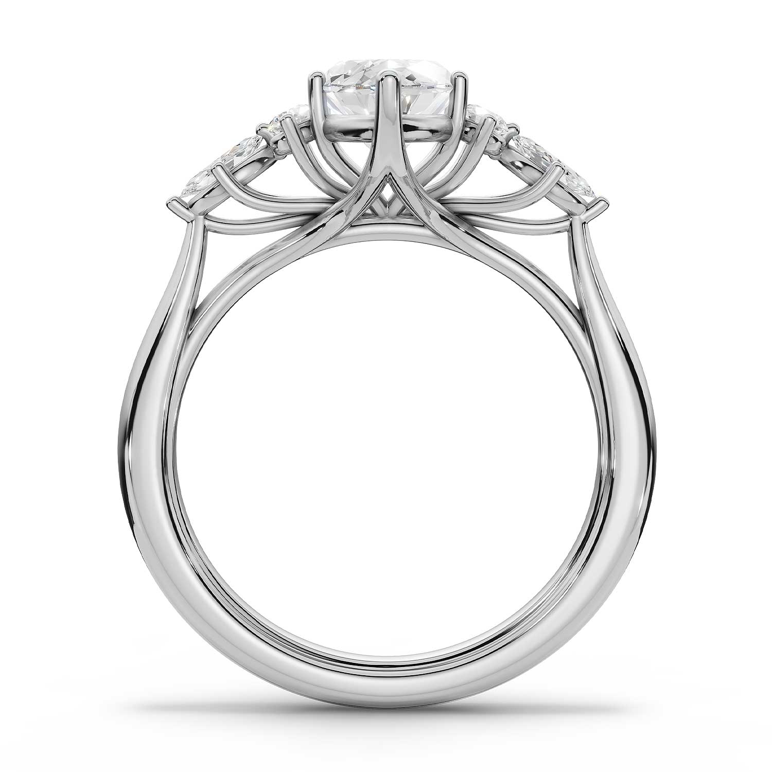 ARWEN seven stone marquise and round diamond ring in white gold, full profile view