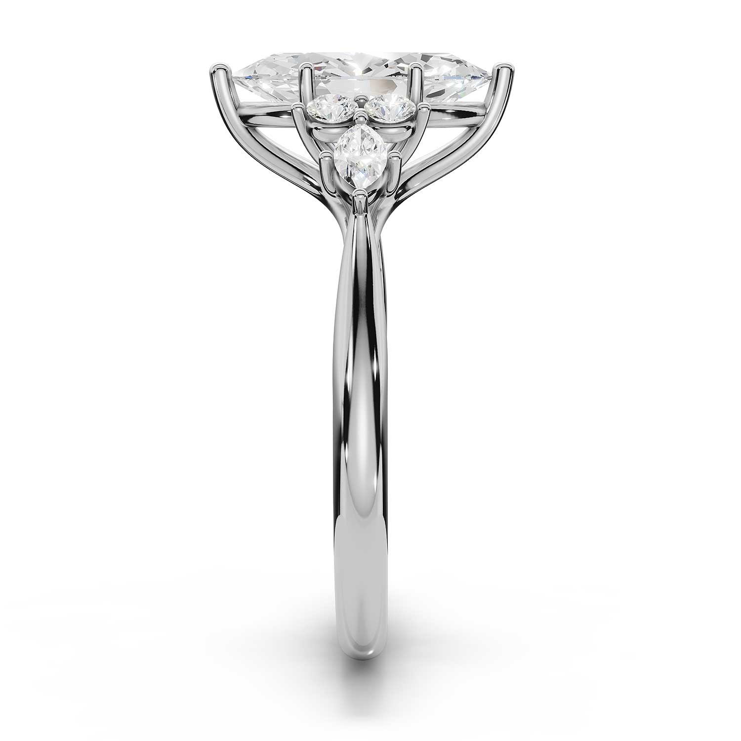 ARWEN seven stone marquise and round diamond ring in white gold, profile view