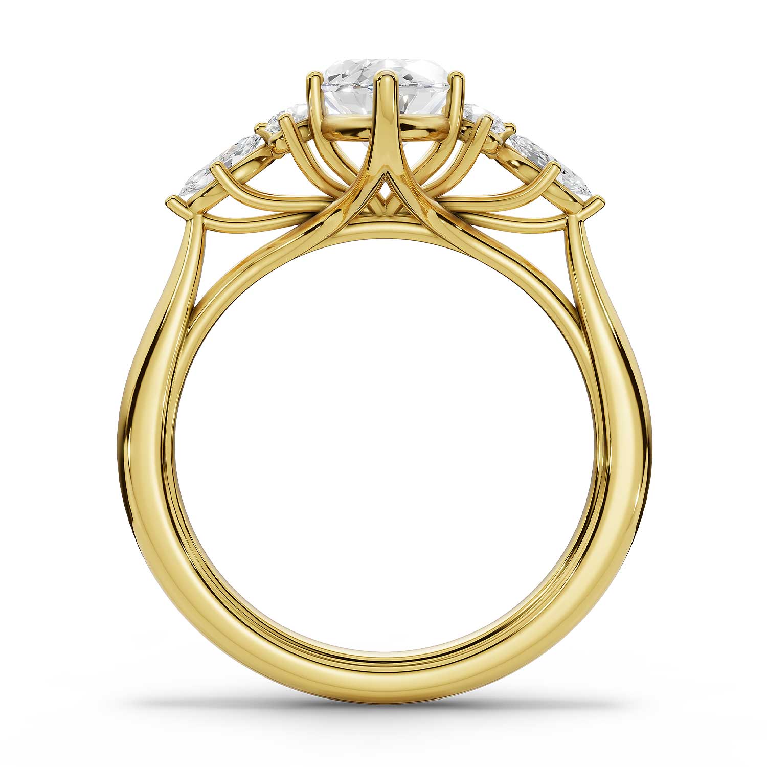 ARWEN seven stone marquise and round diamond ring in yellow gold, full profile view