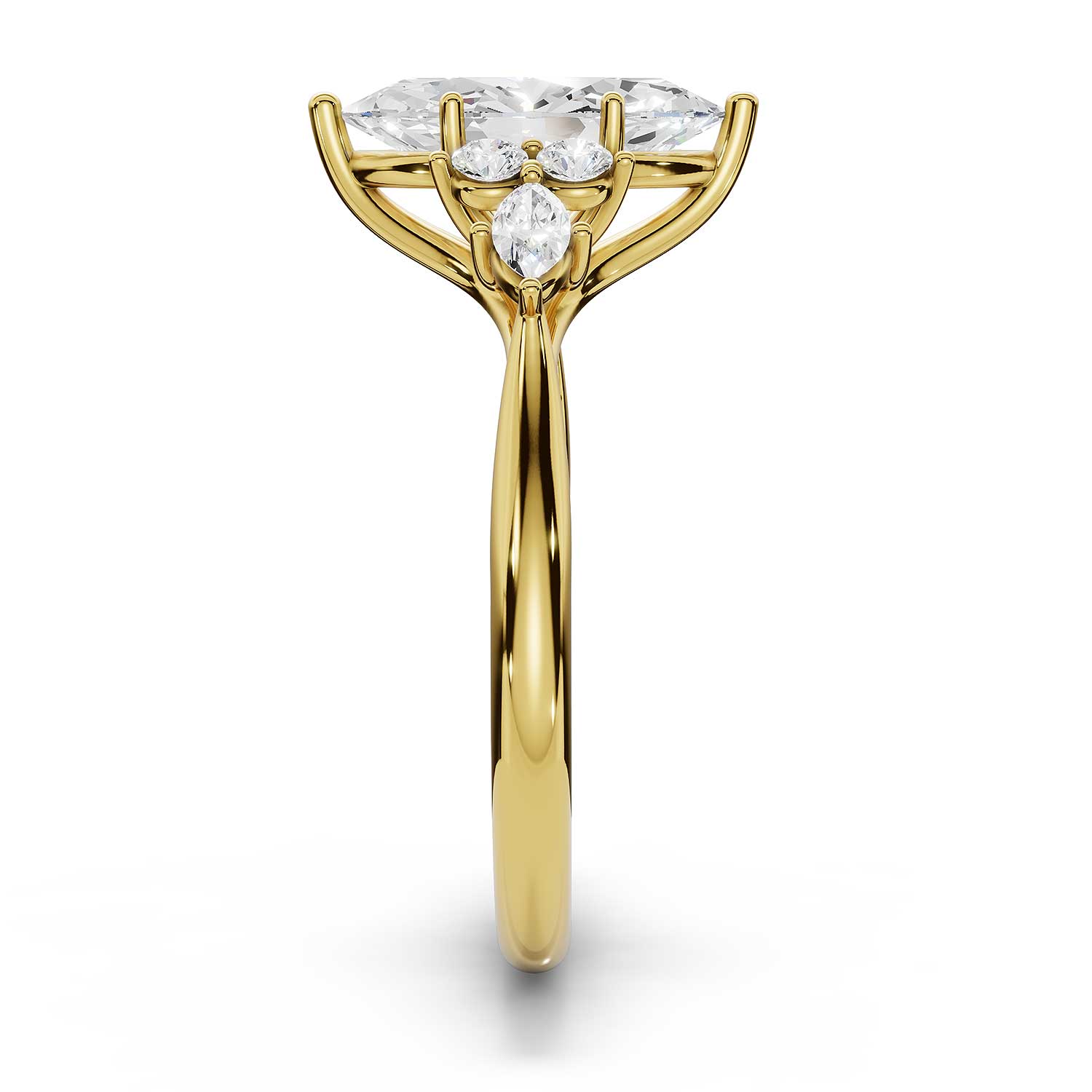 ARWEN seven stone marquise and round diamond ring in yellow gold, profile view