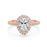 AVA | French Pavé Halo Pear Diamond Ring in Rose Gold