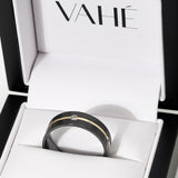 BELAL | Flat Profile Zirconium & Yellow Gold Ring with a White Diamond