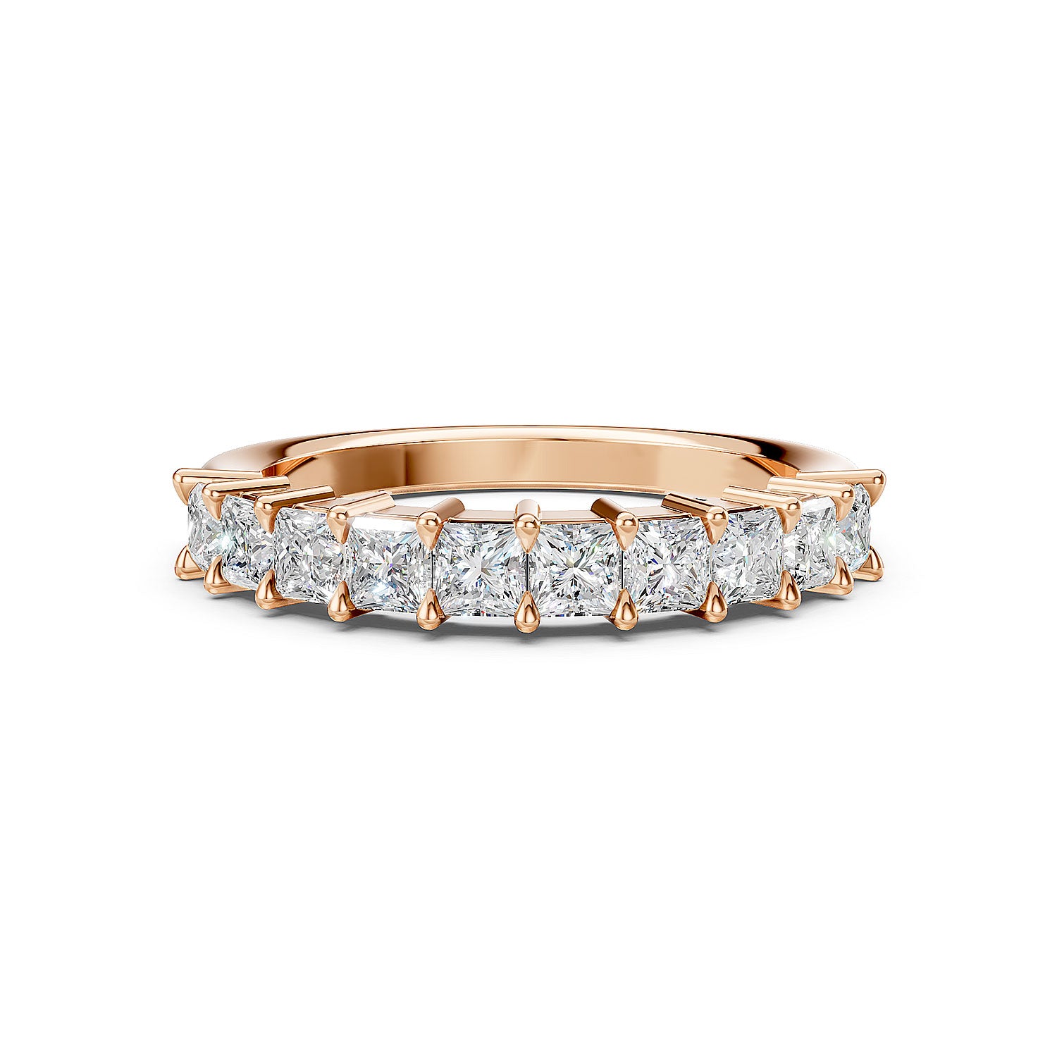 Rose gold ring with diamonds on a white background