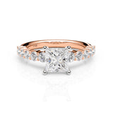 BROOKLYN | Claw Set Tapered Solitaire Princess Diamond Ring in Rose & White Gold