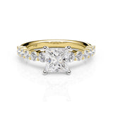 BROOKLYN | Claw Set Tapered Solitaire Princess Diamond Ring in Yellow & White Gold