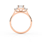 CELESTE | Three Stone Emerald Cut Diamond Ring in Rose Gold