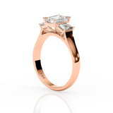 CELESTE | Three Stone Emerald Cut Diamond Ring in Rose Gold