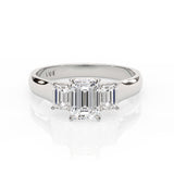 CELESTE | Three Stone Emerald Cut Diamond Ring in White Gold