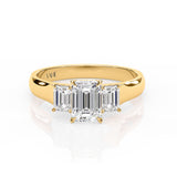 CELESTE | Three Stone Emerald Cut Diamond Ring in Yellow Gold