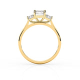 CELESTE | Three Stone Emerald Cut Diamond Ring in Yellow Gold