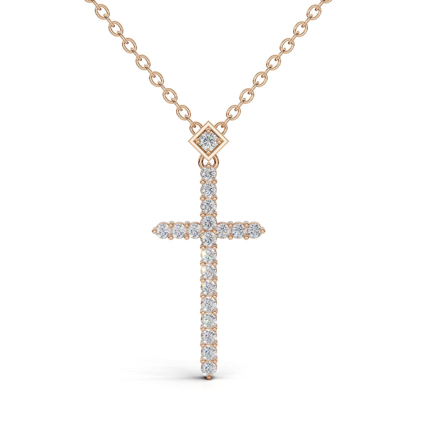 CHRISTINE diamond cross pendant in rose gold, 0.15ct total weight, front view
