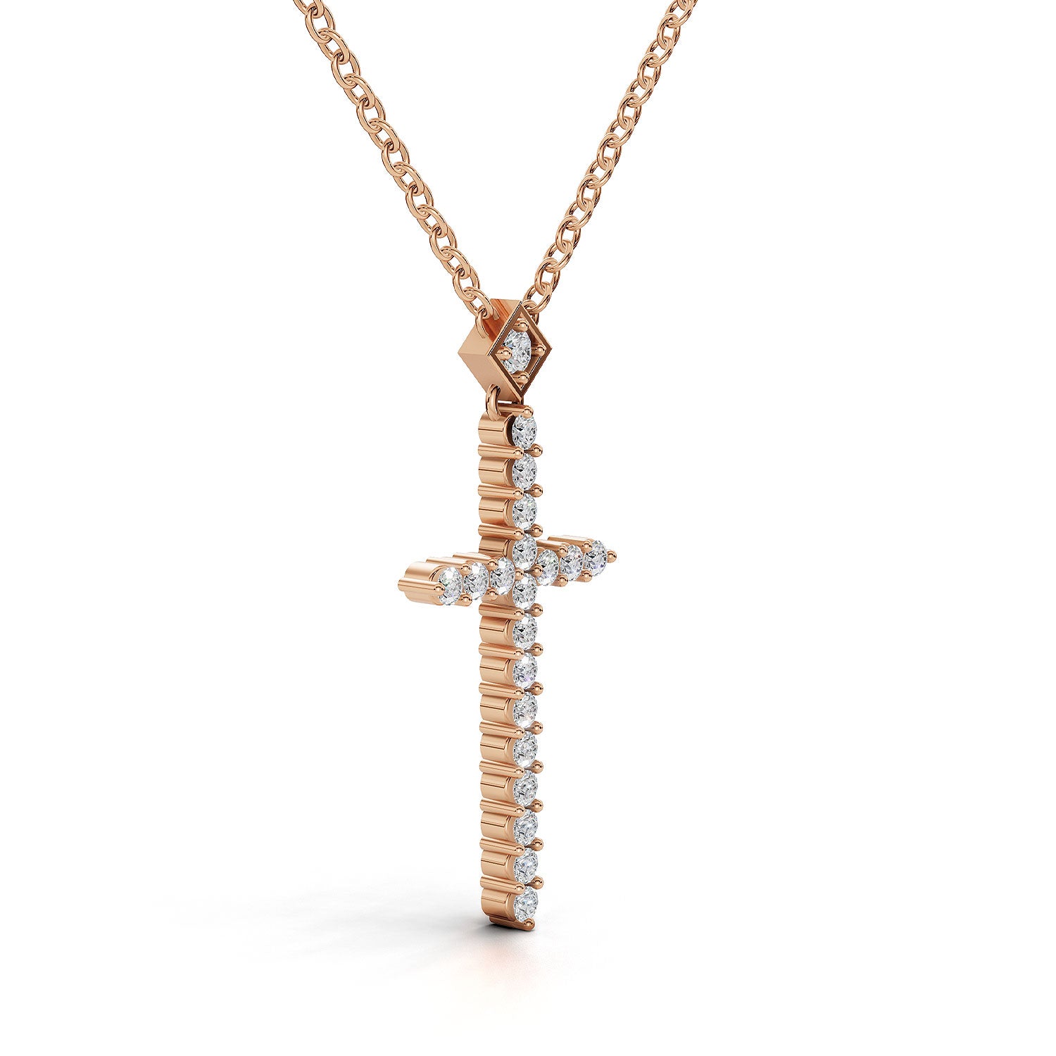 CHRISTINE diamond cross pendant in rose gold, 0.15ct total weight, side view