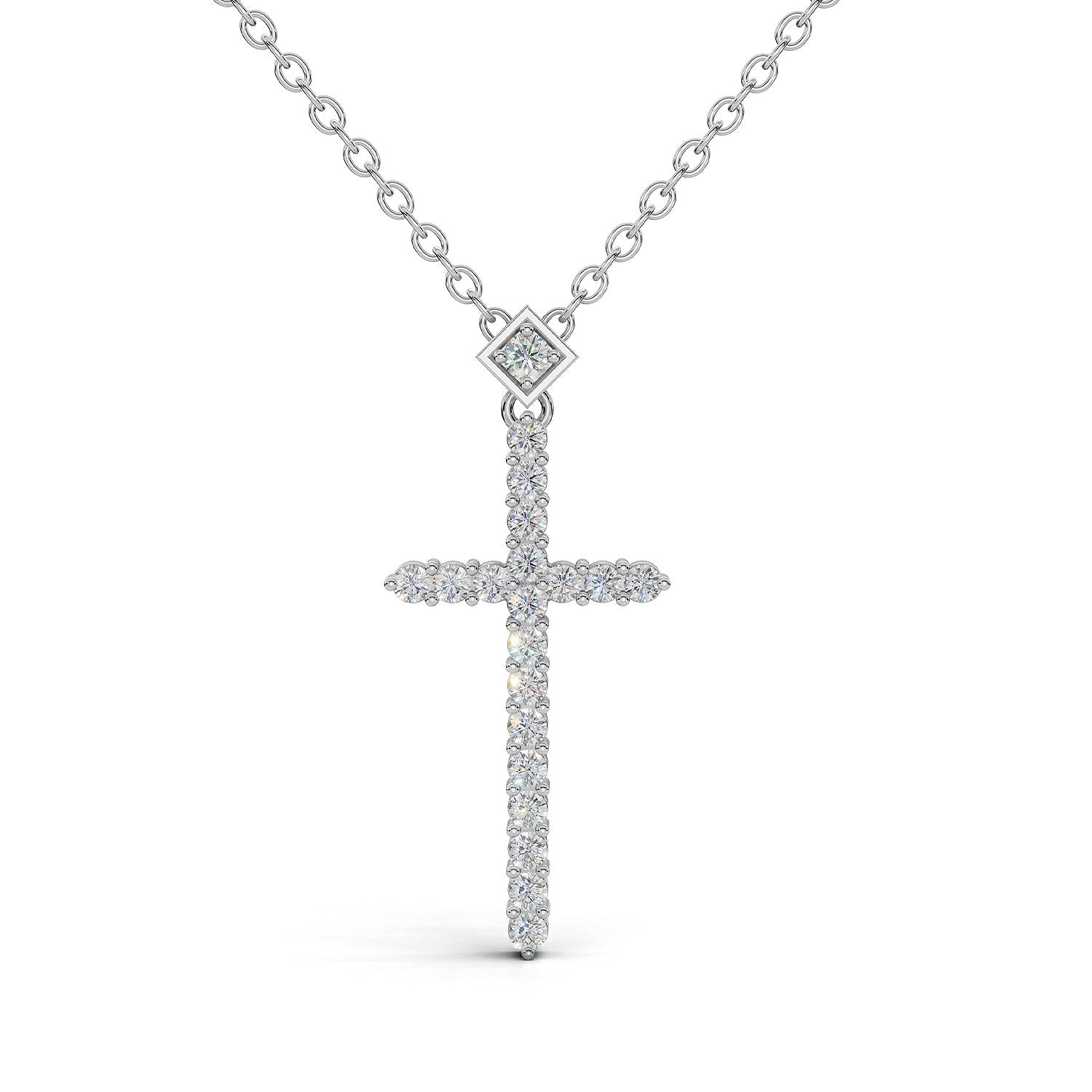 CHRISTINE diamond cross pendant in white gold, 0.15ct total weight, front view