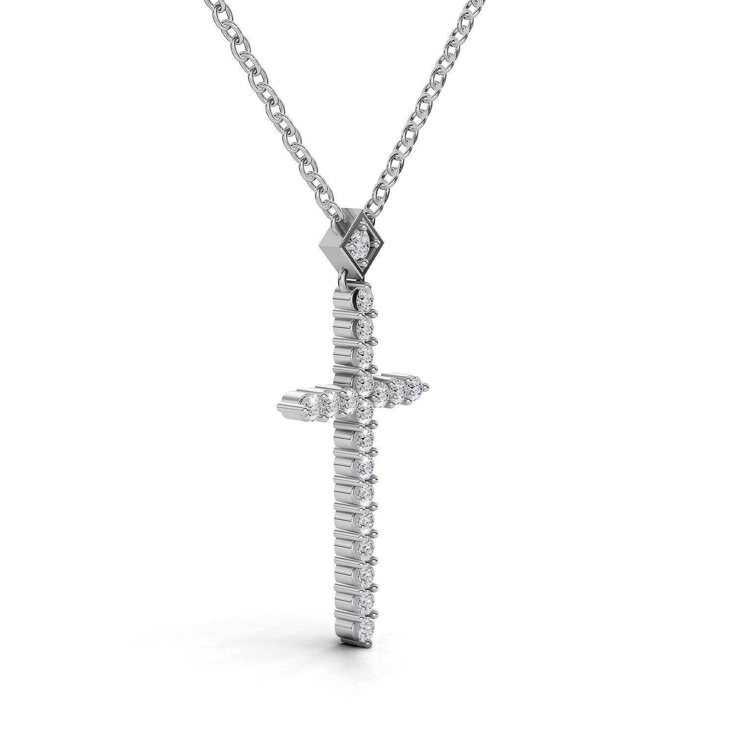 CHRISTINE diamond cross pendant in white gold, 0.15ct total weight, side view