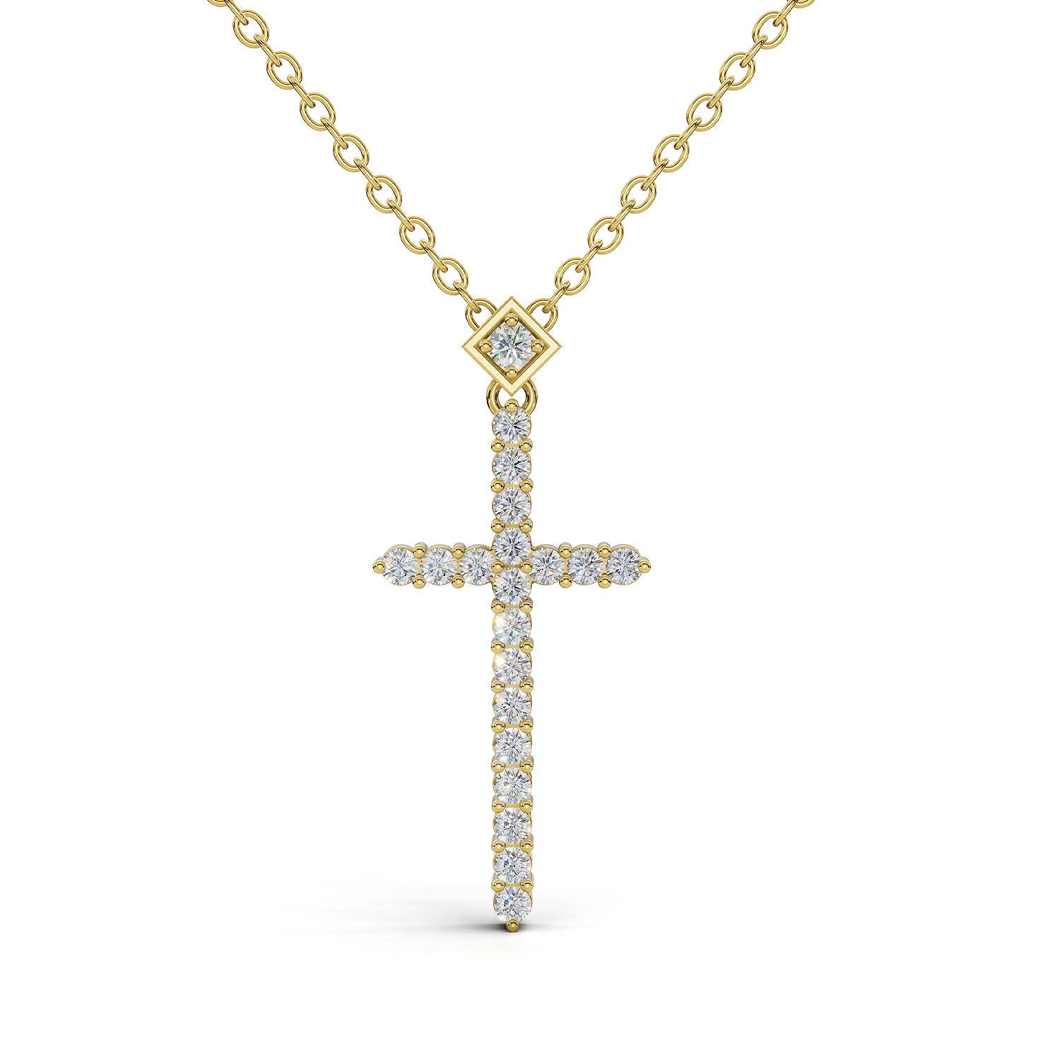 CHRISTINE diamond cross pendant in yellow gold, 0.15ct total weight, front view
