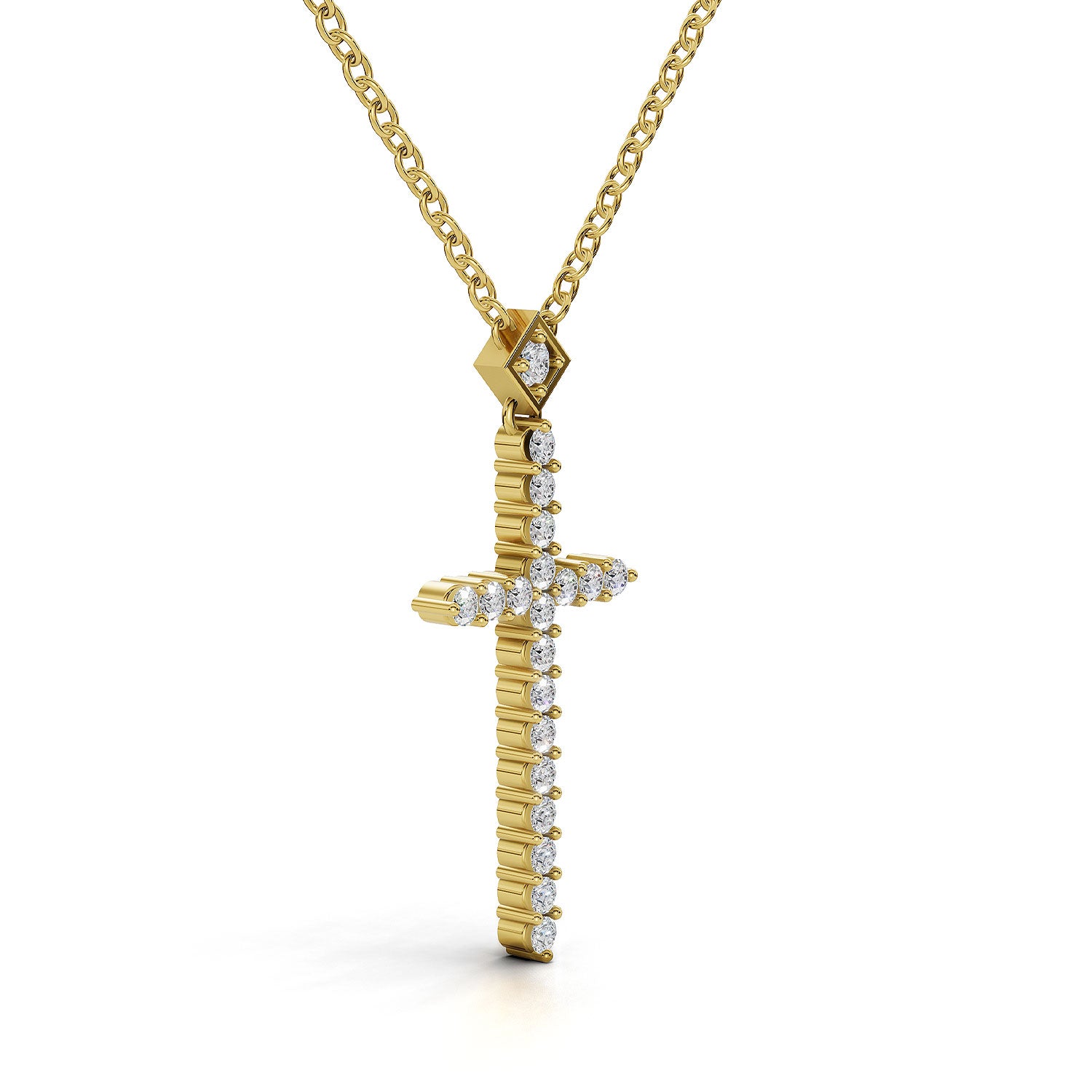 CHRISTINE diamond cross pendant in yellow gold, 0.15ct total weight, side view