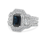CUSTOM | Emerald Cut Sapphire and White Diamond Art Deco Bridal Set in 18ct White Gold