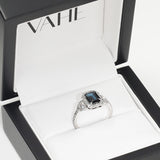 CUSTOM | Emerald Cut Sapphire and White Diamond Art Deco Bridal Set in 18ct White Gold