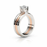 CUSTOM | Parallel Four Claw Ring with Interlocking Band in 18ct White & Rose Gold