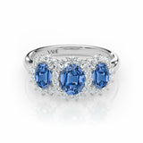 CUSTOM | Sapphire & White Diamond Triple Halo in 18ct White Gold