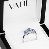 CUSTOM | Sapphire & White Diamond Triple Halo in 18ct White Gold