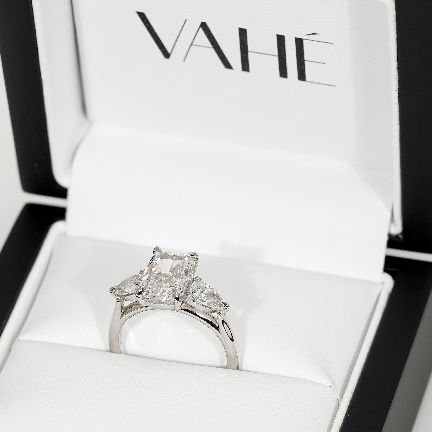 CUSTOM | Elongated Cushion & Pear Shape Three Stone in Platinum