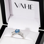 CUSTOM | Elongated Cushion & Tapered Baguette Three Stone in Platinum – in gift box