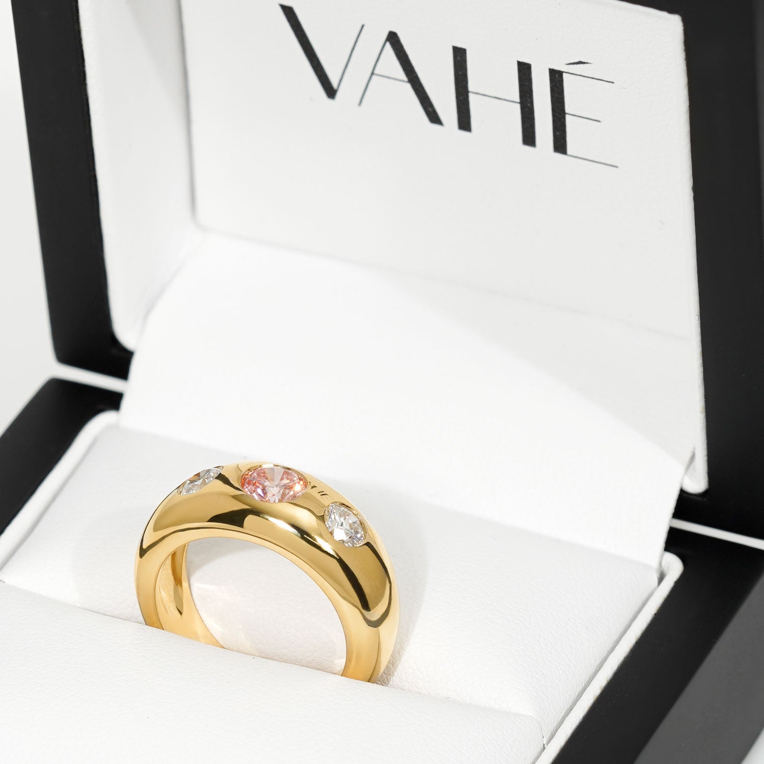 CUSTOM | Full Dome Ring with Pink Lab-Grown Diamond in 18ct Yellow Gold