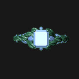 CUSTOM | Montana Sapphire Leaf-Inspired with Pear & Round Diamond Accents Ring in Platinum – design render